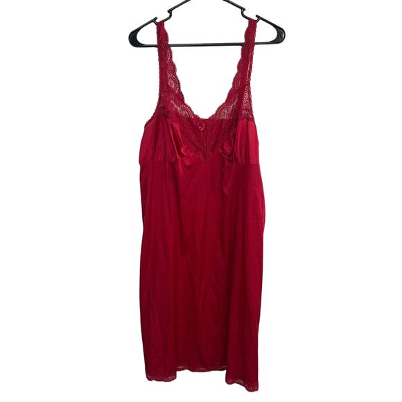 Romantic Red‎ Satin Slip Vassarette Lace Vintage Lingerie Size 38 LL - Picture 1 of 5